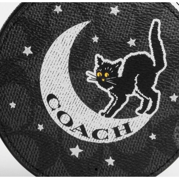 Coach NWT Black Cat Signature Zip Round Coin Case Wallet CX348 SOLD OUT $128 - Picture 11 of 12